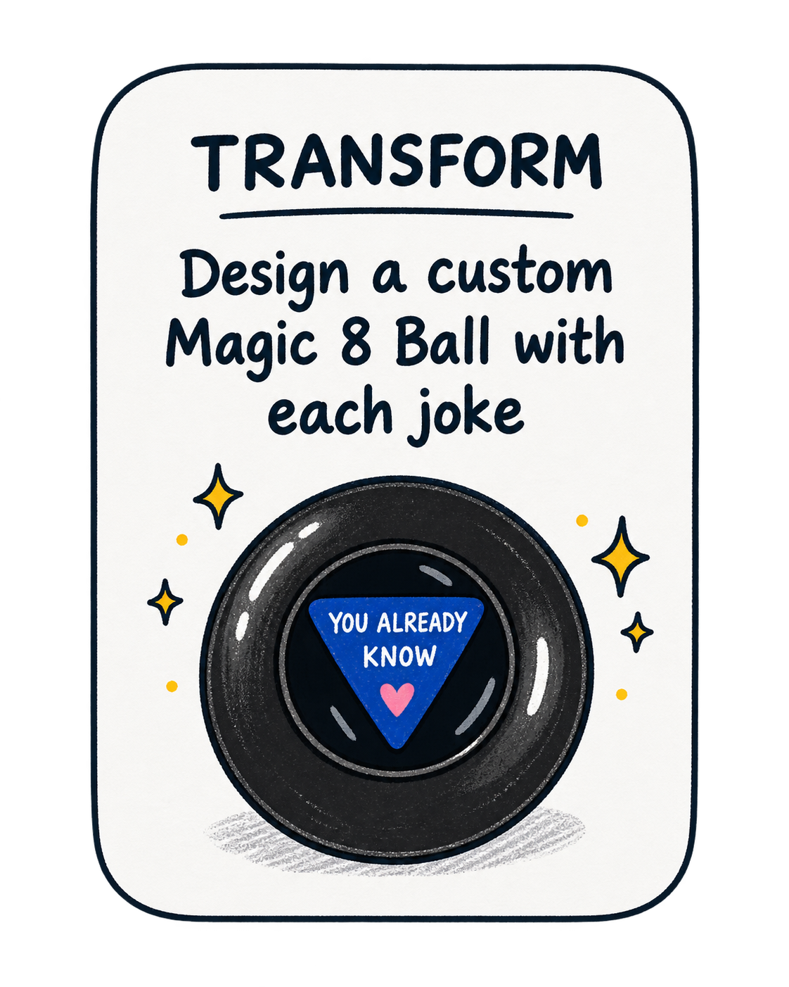 Transform: design a custom Magic 8 Ball with each joke